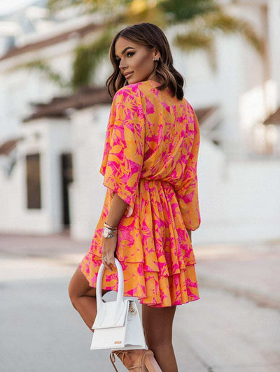 Boho Floral Ruffle Mini Dress