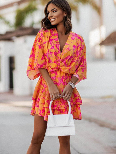 Boho Floral Ruffle Mini Dress