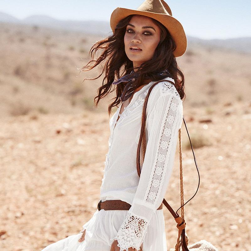 Boho White Lace Floral Embroidery Blouse