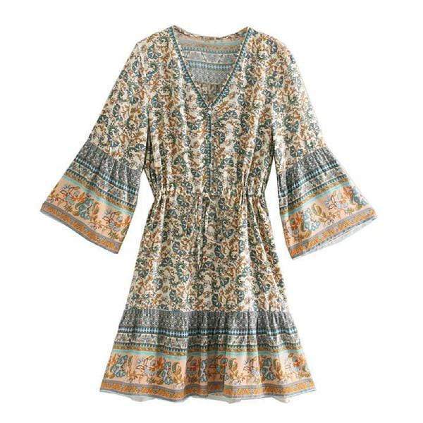 Boho Floral Print Mini Dress