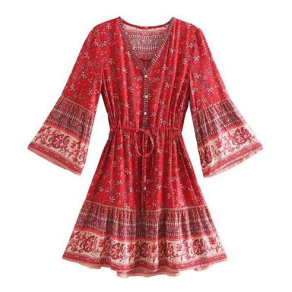 Boho Floral Print Mini Dress