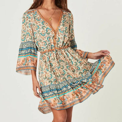 Boho Floral Print Mini Dress