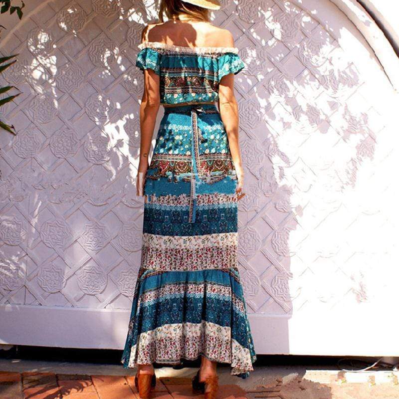 Boho Floral Printed 2 Piece Maxi Dress