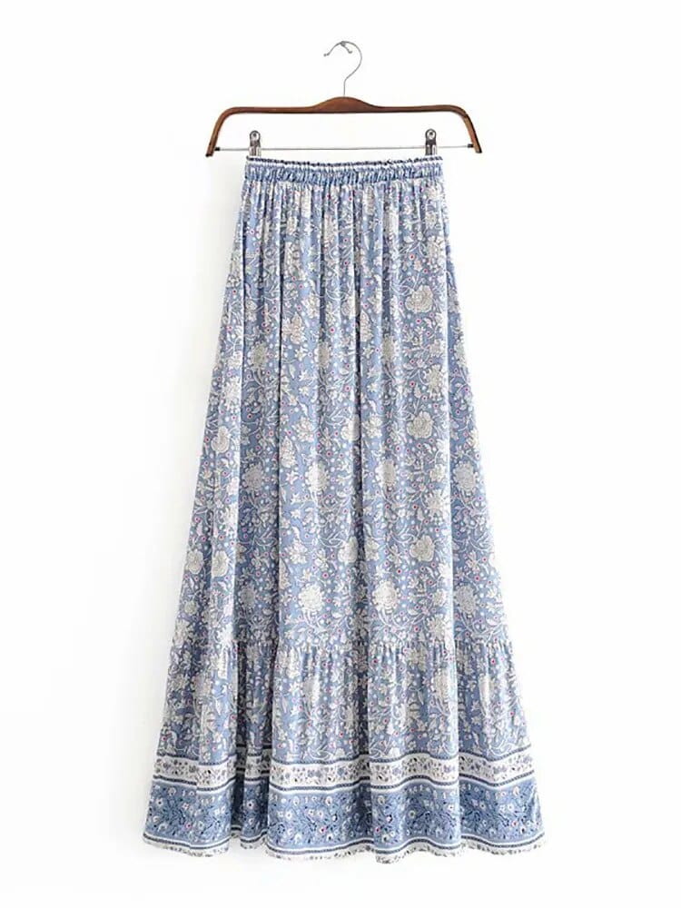 Boho Floral Print Maxi Skirt