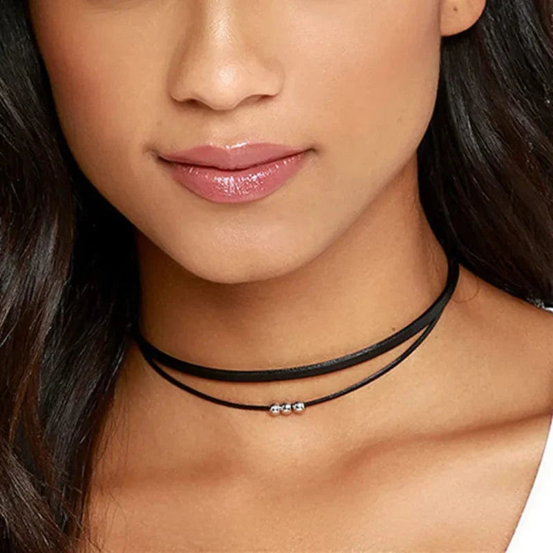 Black Leather Choker Necklace