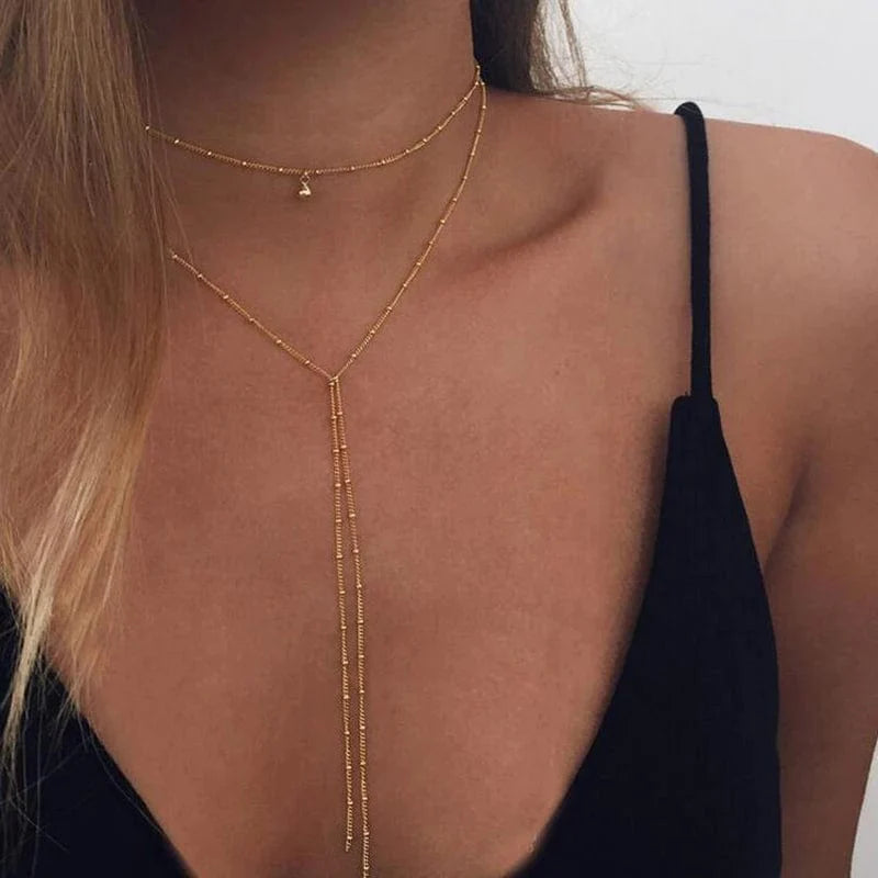 Simple Beads Long Tassel Choker Necklace