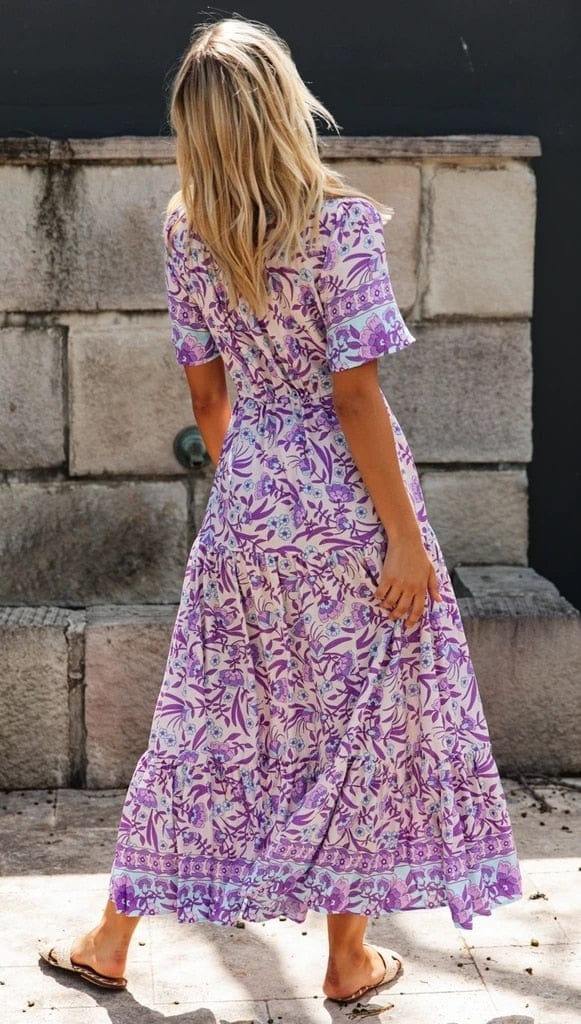 Boho Inspired Purple Floral Maxi Dress