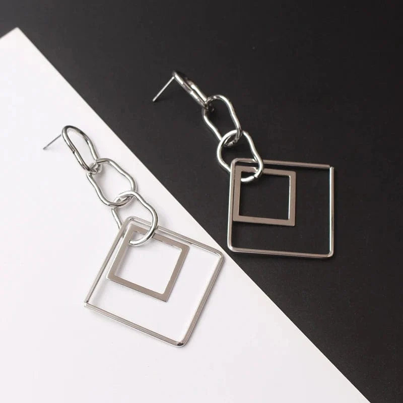 Chainlink Double Square Drop Earrings