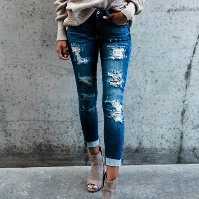 Boho High Waist Holey Skinny Jeans