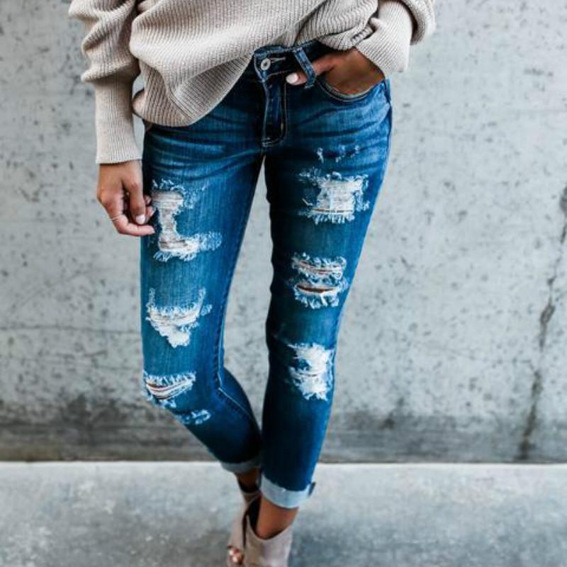 Boho High Waist Holey Skinny Jeans