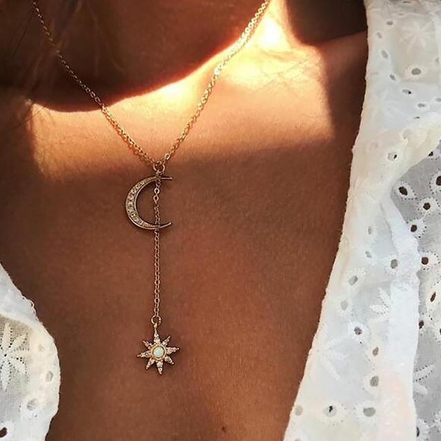 Boho Crescent Moon Pendant Necklace