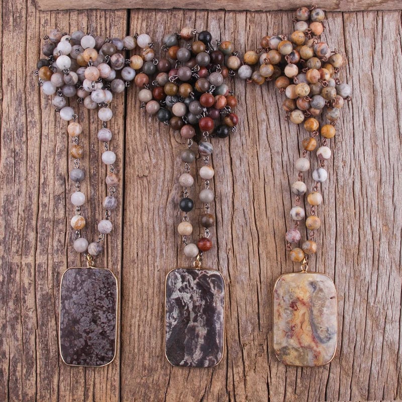 Boho Stone Pendant Beads Necklace