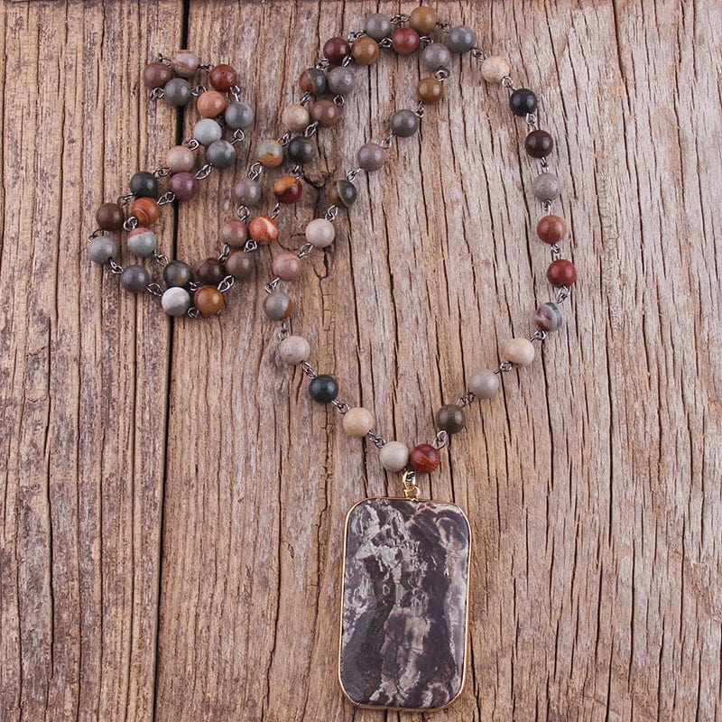 Boho Stone Pendant Beads Necklace