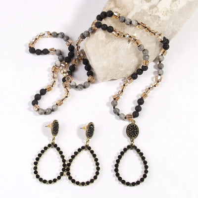 Natural Stone Drop Earrings and Necklace Set