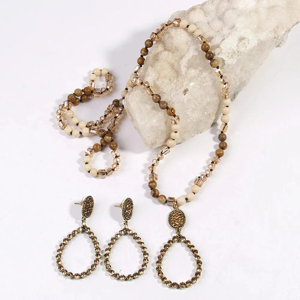 Natural Stone Drop Earrings and Necklace Set