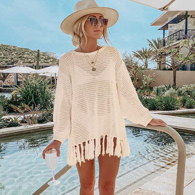 Boho Beach Crochet Knit Tassel Cover Up