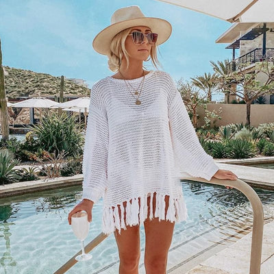 Boho Beach Crochet Knit Tassel Cover Up