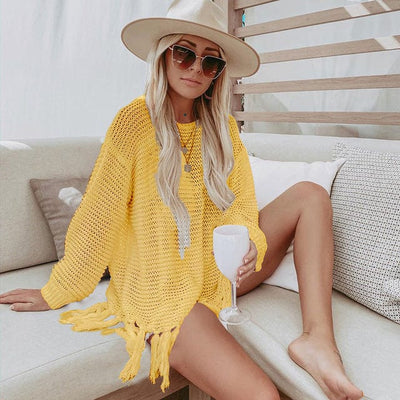 Boho Beach Crochet Knit Tassel Cover Up