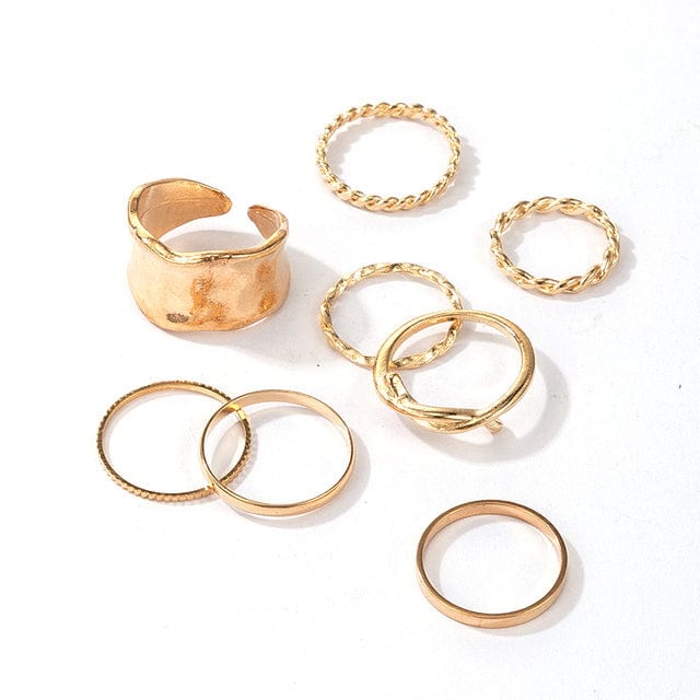 8 Pc Bohemian Style Gold Ring Set