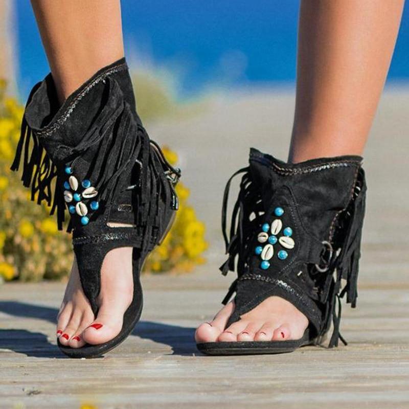 Boho Vintage Beaded Tassel Sandals