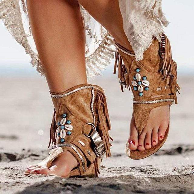 Boho Vintage Beaded Tassel Sandals