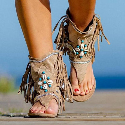 Boho Vintage Beaded Tassel Sandals