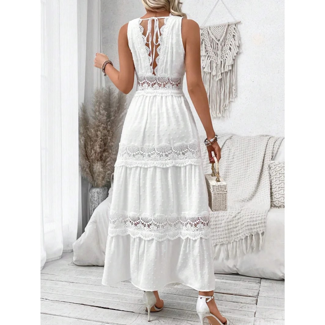 Boho Elegant White Lace Maxi Dress